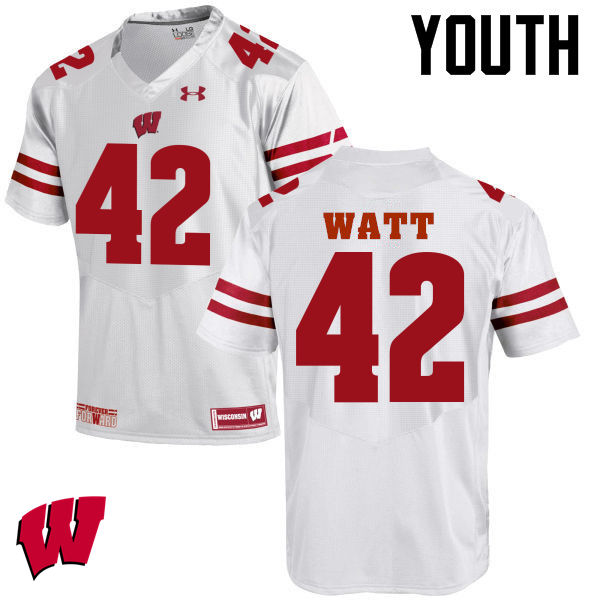 Wisconsin Badgers Youth #42 T.J. Watt NCAA Under Armour Authentic White College Stitched Football Jersey UP40N07AD